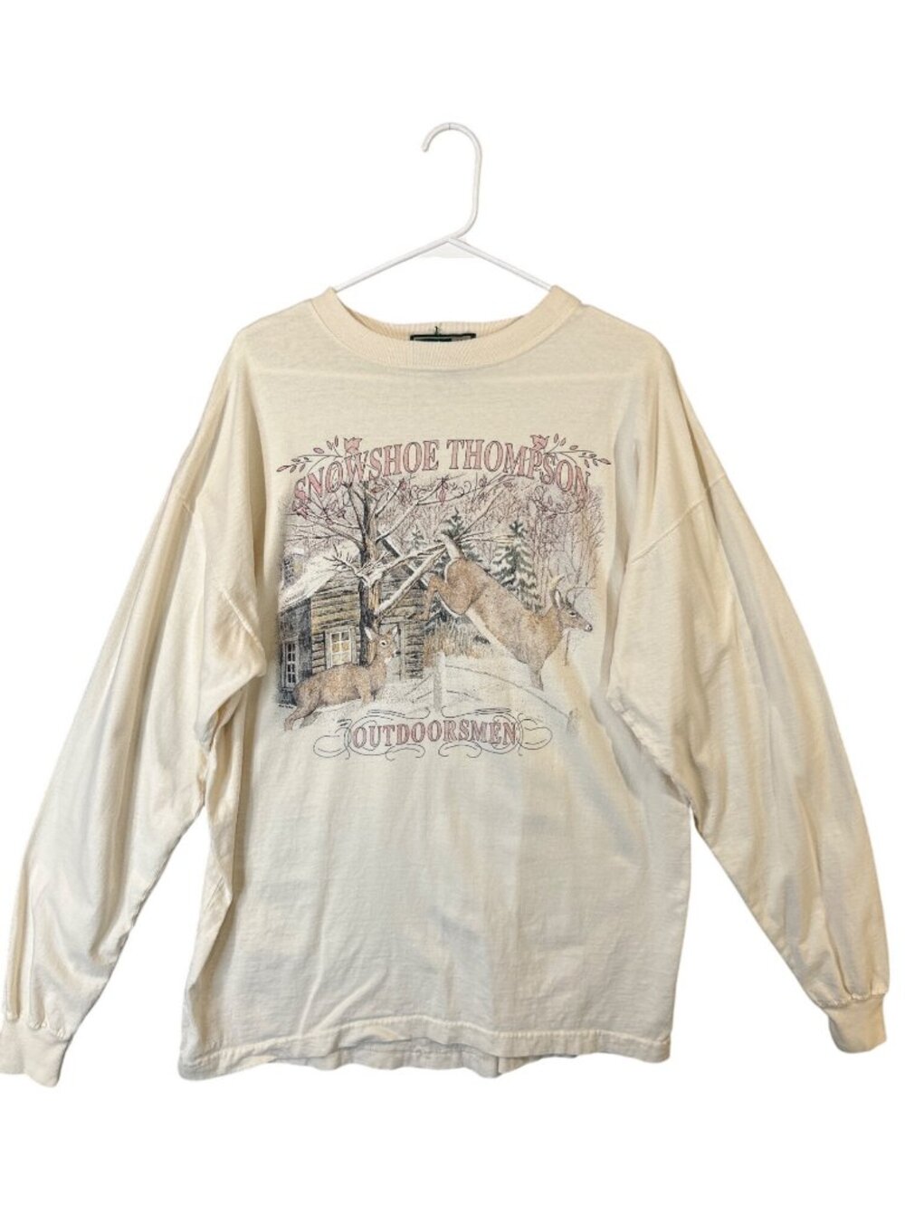 Snowshoe Thompson Deer Graphic Long Sleeve Shirt Size M 100% Cotton USA Made GUC